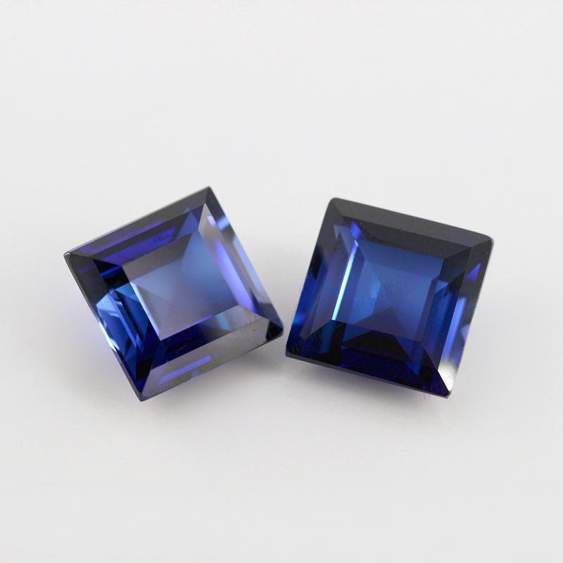 正方形直角34#蓝刚玉裸石批发 车平尖底34号兰刚蓝宝石