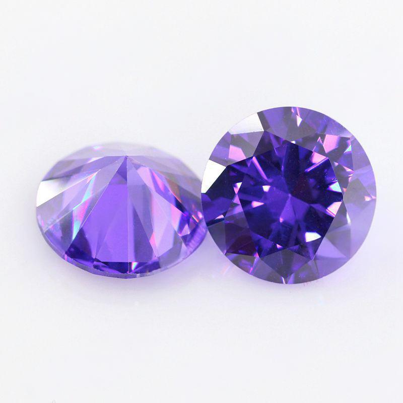 5A圆形紫兰色锆石裸石批发 人造钻紫蓝色皓石宝石尖底