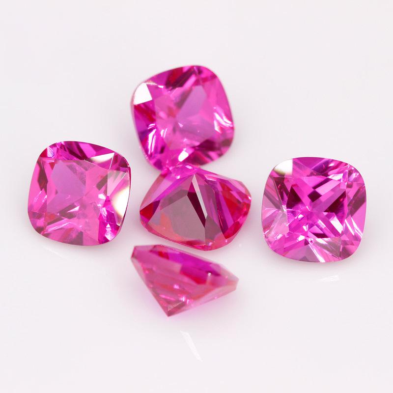 肥正方形3#红刚玉戒面 肥方枕形人造Ruby合成红宝石裸石