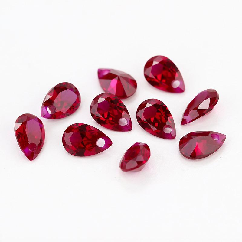 单孔梨形8#红刚玉鸽血红裸石 人造水滴形Ruby合成红宝石
