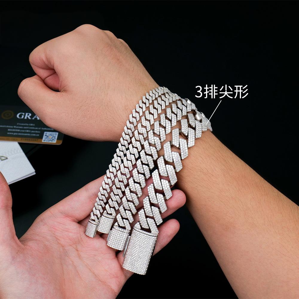 欧美跨境时尚简约满钻女细手链8mm-20mm男粗嘻哈马鞭链满钻古巴链