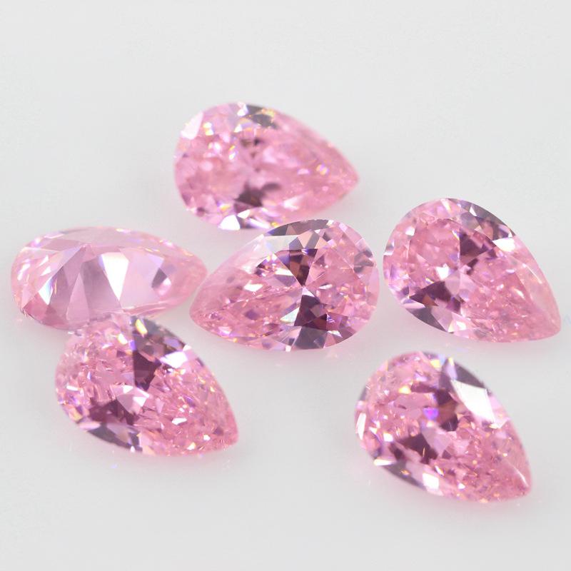 粉红色锆石梨形裸石 梧州人工水滴形AAA皓石尖底CZ钻