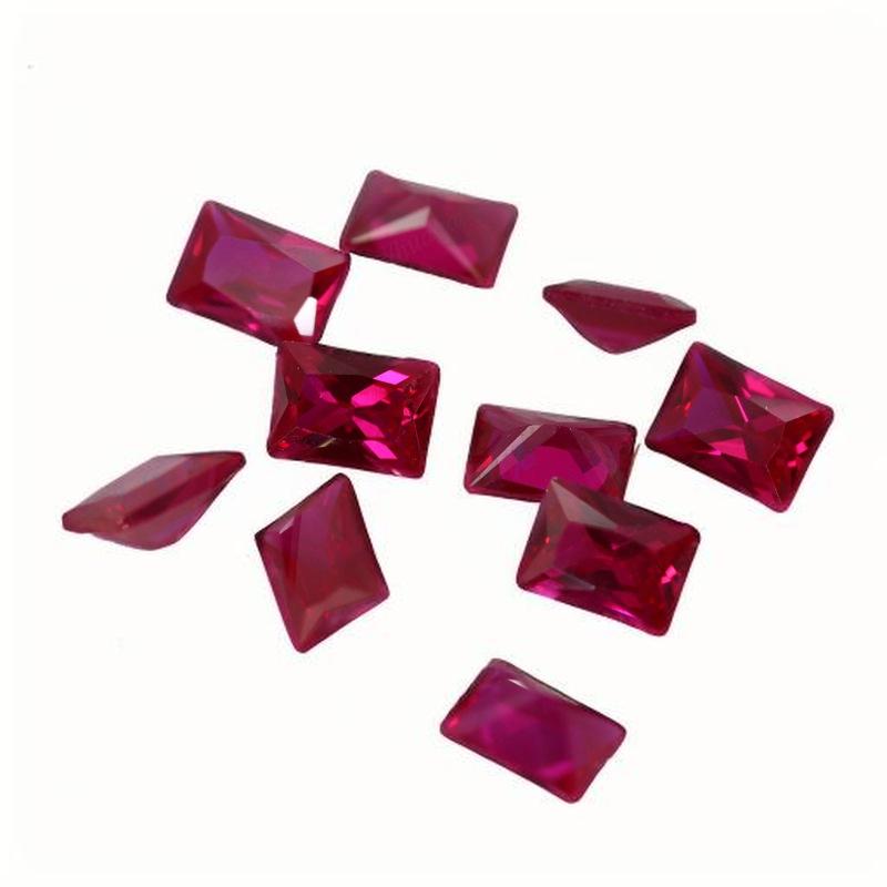 长方形直角车花5#红刚玉戒面 合成Ruby红宝石裸石批发