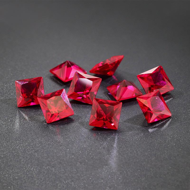 正方形直角5#红刚玉戒面 公主方人造鸽血红Ruby裸石批发