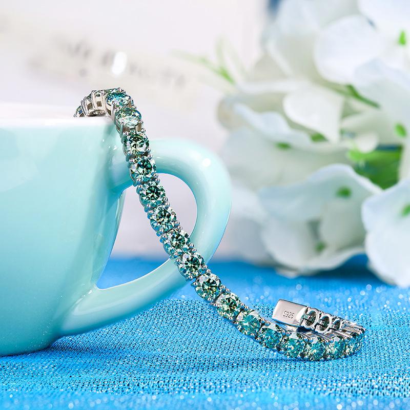 欧美跨境蓝绿色莫桑石手链女生饰品轻奢高级感潮牌满镶网球链代发