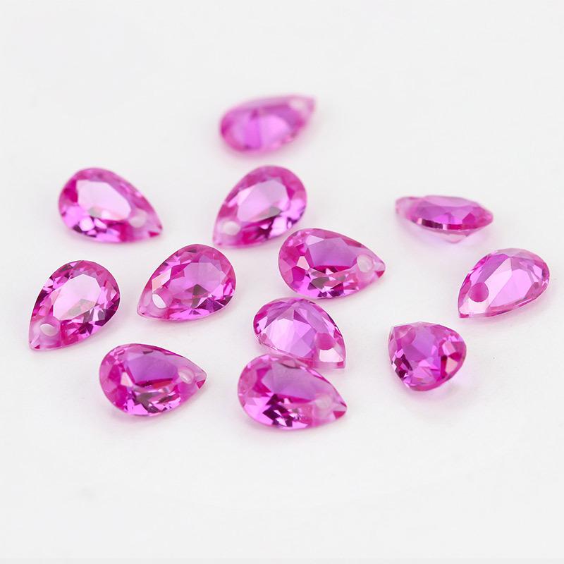 单孔梨形3#红刚玉戒面裸石 水滴形合成红宝石人造3号