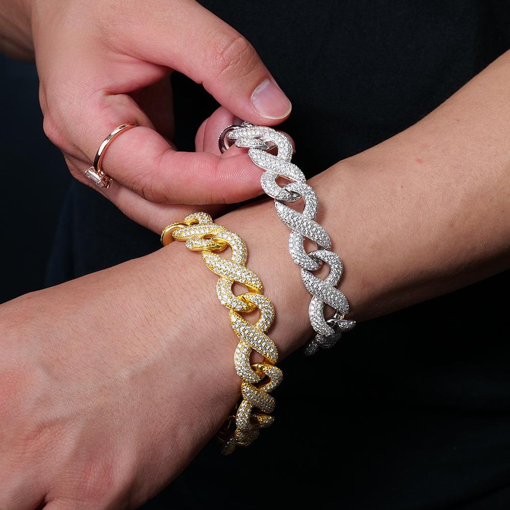 欧美跨境首饰新款个性8字形古巴链条男式轻奢手链莫桑石手链