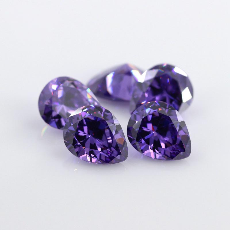 梨形深紫红色锆石裸石 水滴形合成立方氧化锆CZ尖底钻