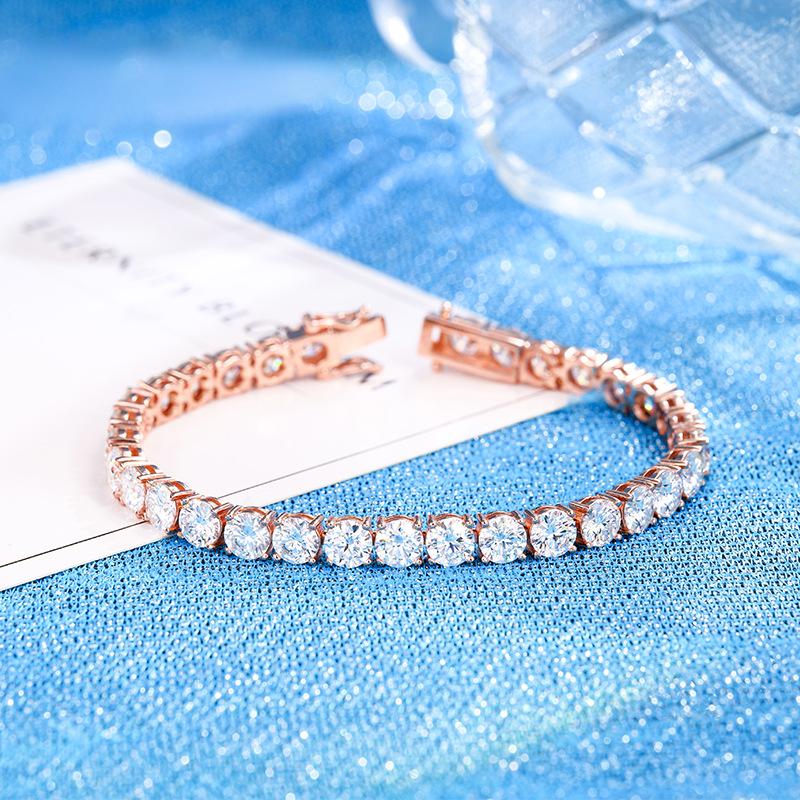 2-6mm跨境新款玫瑰金色网球链经典四爪首饰S925银白金镶莫桑手链