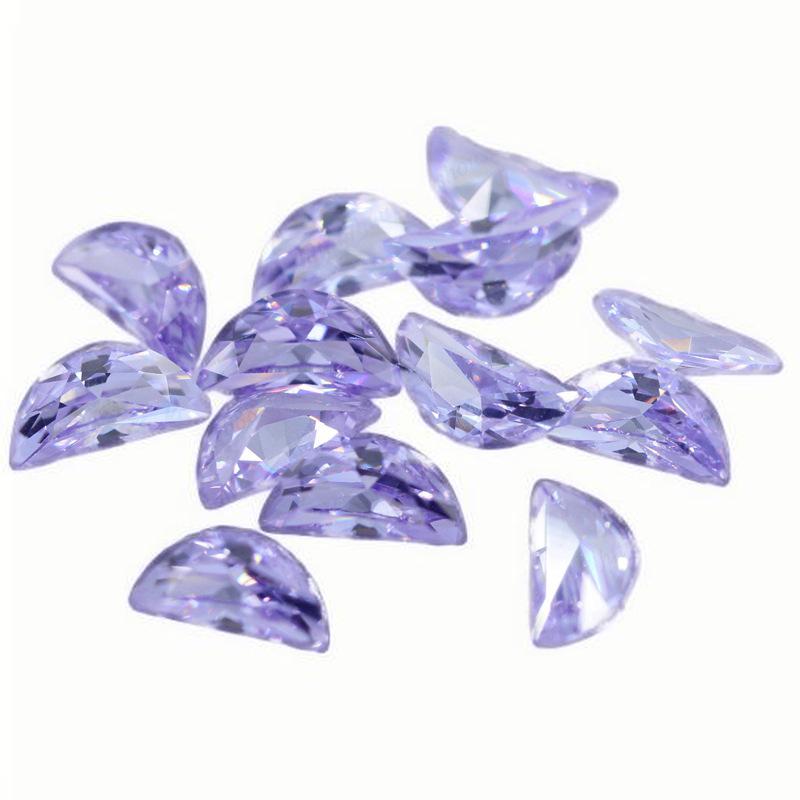 半月形变蓝色锆石CZ裸石 浅紫色半圆形人造宝石镶嵌批发