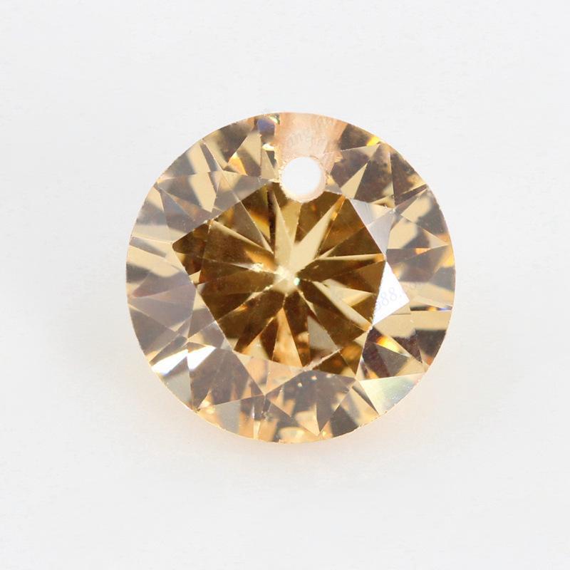 圆形香槟色单孔锆石裸石 彩色宝石打孔珠子饰品主石批发