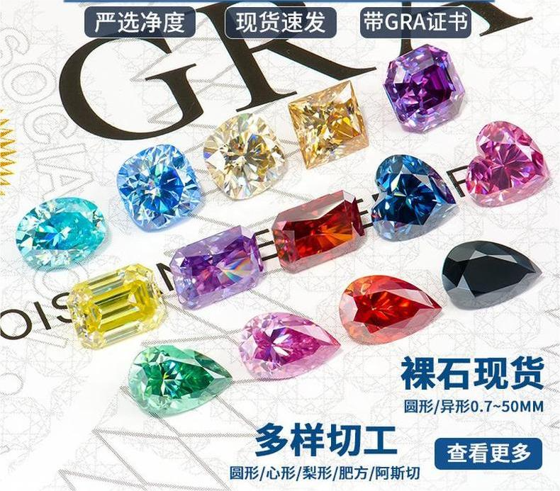 梧州人造培育宝石AB彩色圆形莫桑石彩宝海蓝色戒面首饰钟表镶嵌配