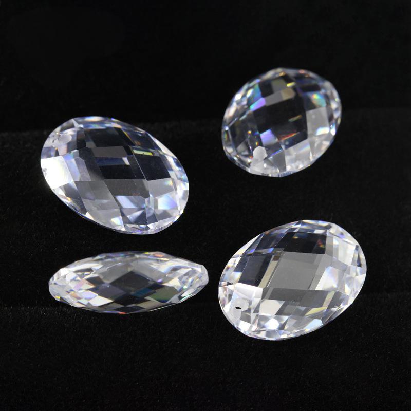 单孔蛋形双龟面白色锆石裸石 椭圆形格子面白锆戒面带孔