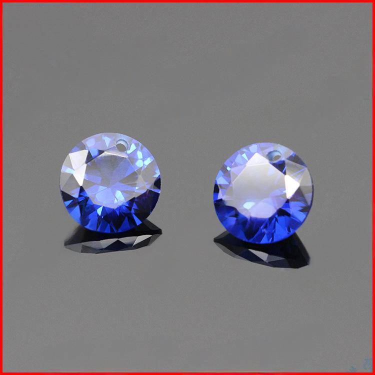 113#蓝尖晶单孔钻 人造尖晶蓝宝石批发 圆形裸石打孔