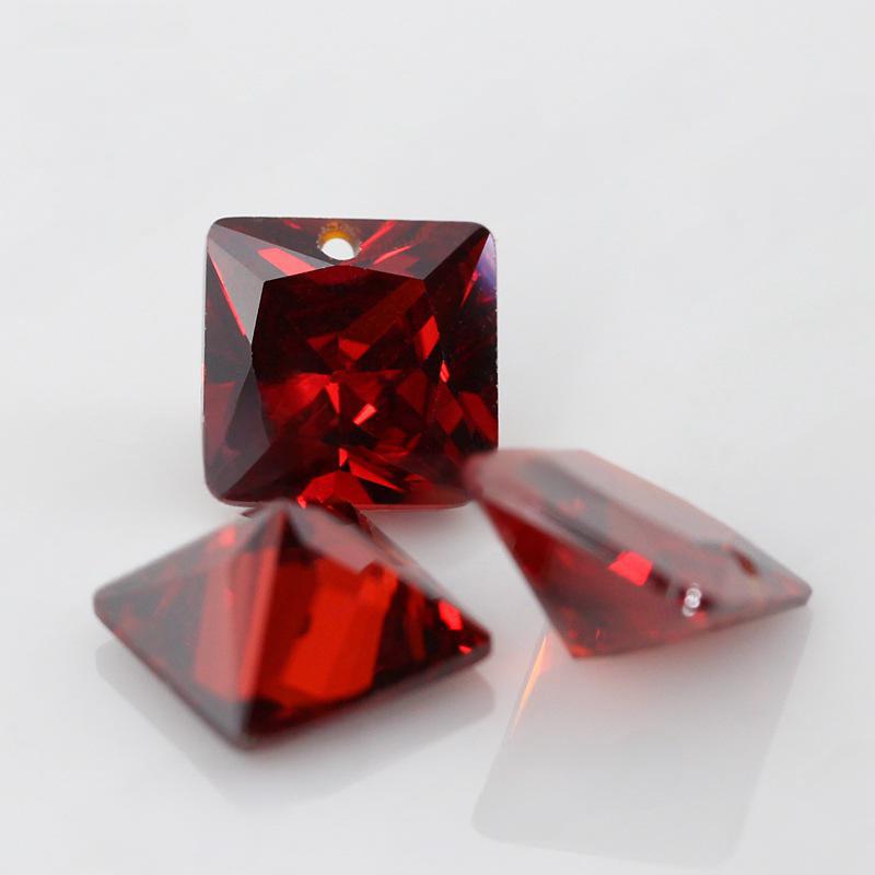 公主方尖底石榴红CZ锆石单孔裸石批发 打孔饰品首饰DIY