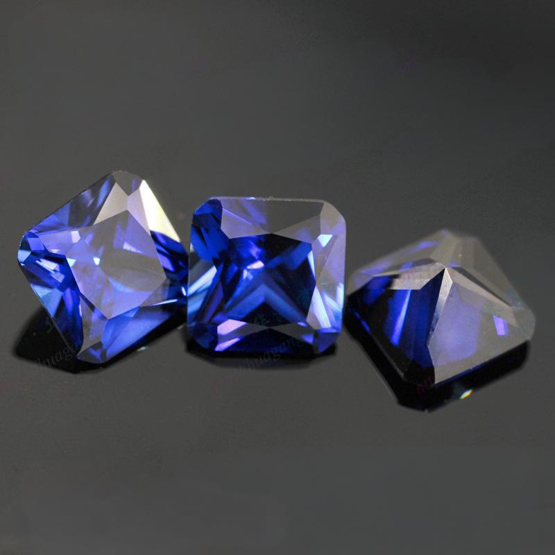正方形倒角34#蓝刚玉裸石批发 34号人造合成兰宝石戒面
