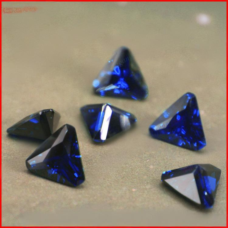 三角形倒角34#蓝刚玉裸石 倒三角人造合成蓝宝石戒面DIY