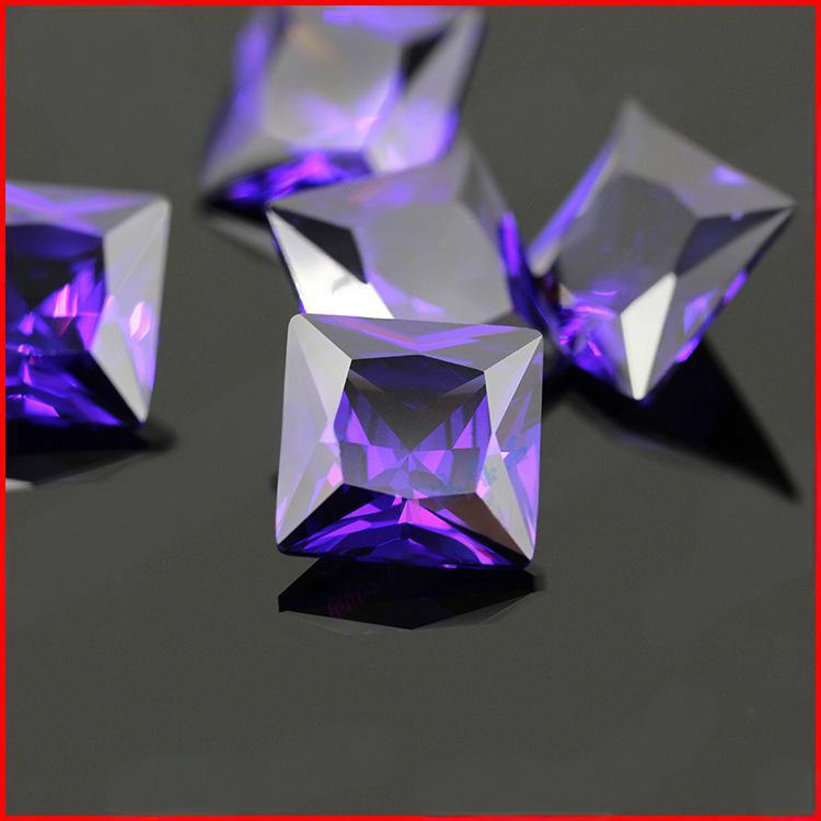 正方形直角紫蓝色锆石裸石批发 公主方紫兰色合成CZ皓石