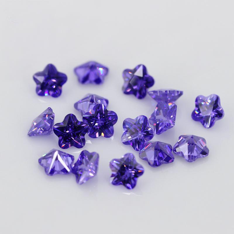 紫蓝色五角形梅花锆石裸石批发 紫兰人造CZ皓石首饰戒面