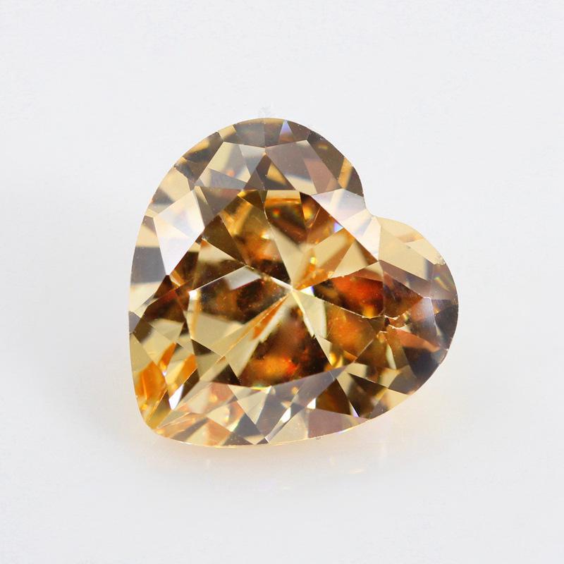 心形香槟色锆石戒面裸石 人造尖底CZ皓石彩色首饰主石