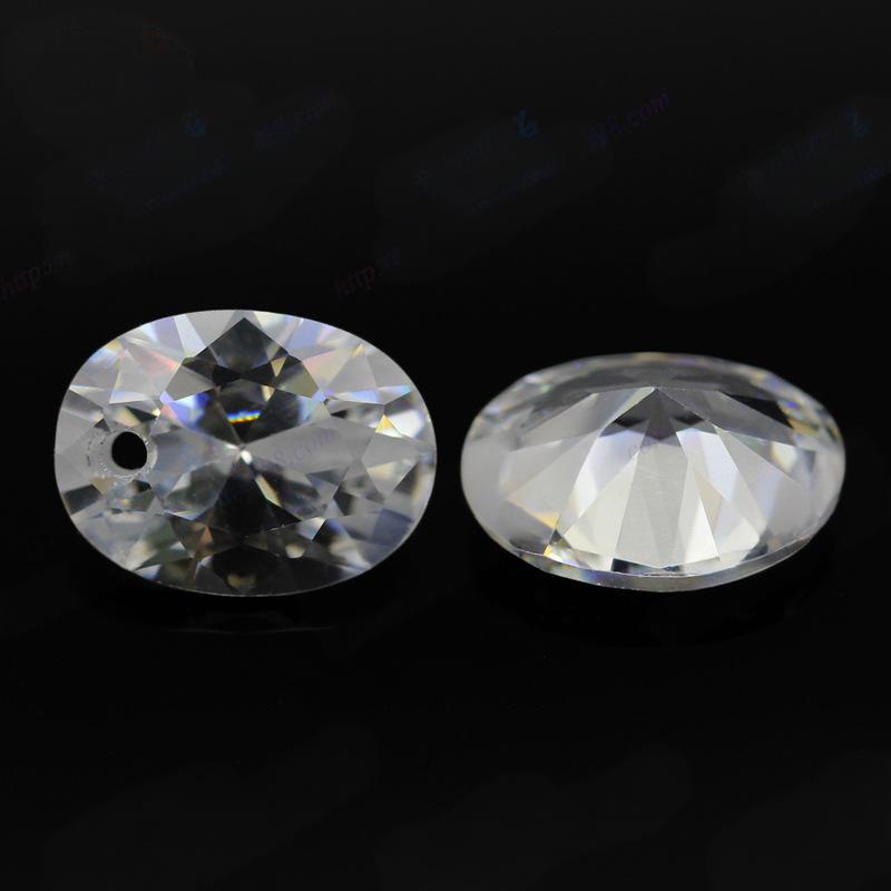 单孔蛋形白色皓石戒面裸石 椭圆形带孔合成立方氧化锆