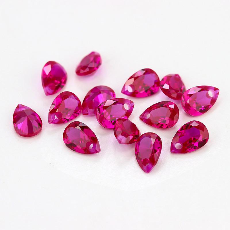 单孔梨形5#红刚玉裸石批发 水滴形5号Ruby合成红宝石