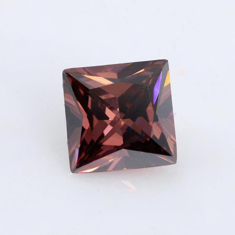 正方形直角胭锆裸石批发 公主方胭脂色宝石戒面人造CZ