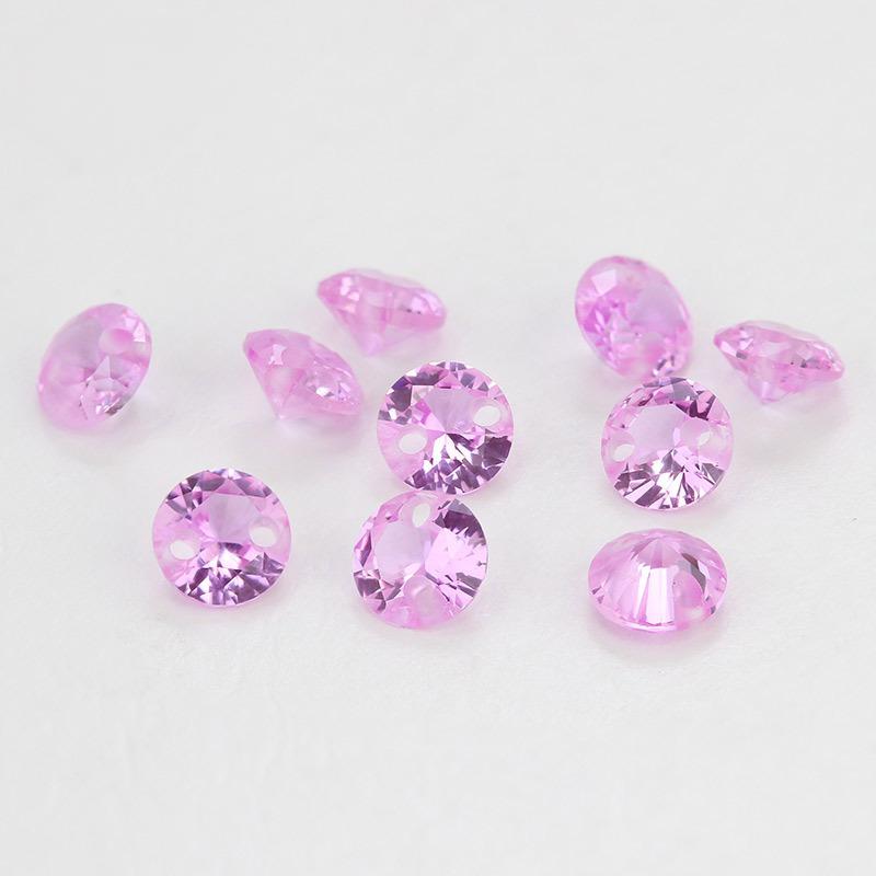 双孔圆形2#红刚玉浅粉色裸石批发 粉刚合成红宝石DIY