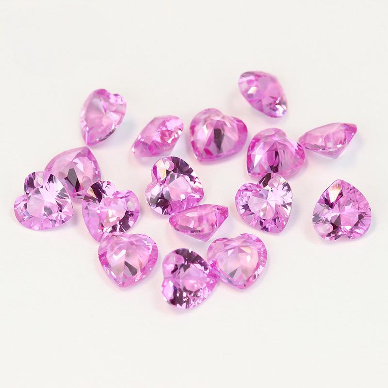 打孔心形2#粉刚裸石高仿钻 红宝石主石人工合成红刚玉