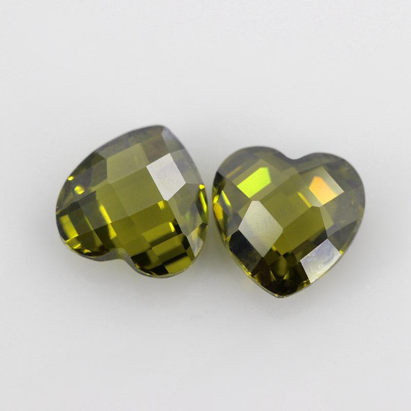 心形橄榄绿锆石双龟面裸石 格子面彩色散珠钻吊坠主石