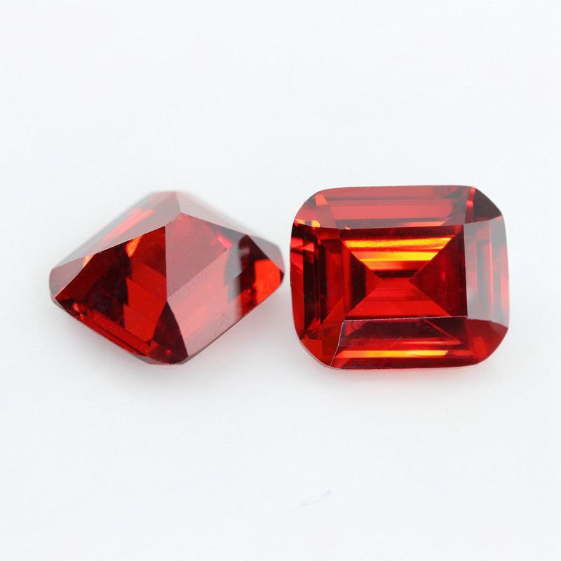 长方形倒角车平石榴红色锆石裸石 祖母绿切割大红色皓石