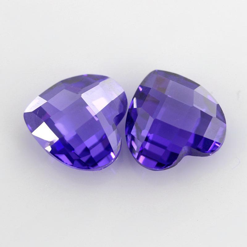 紫蓝色 心形锆石裸石 紫兰锆双龟格子面CZ首饰戒面DIY