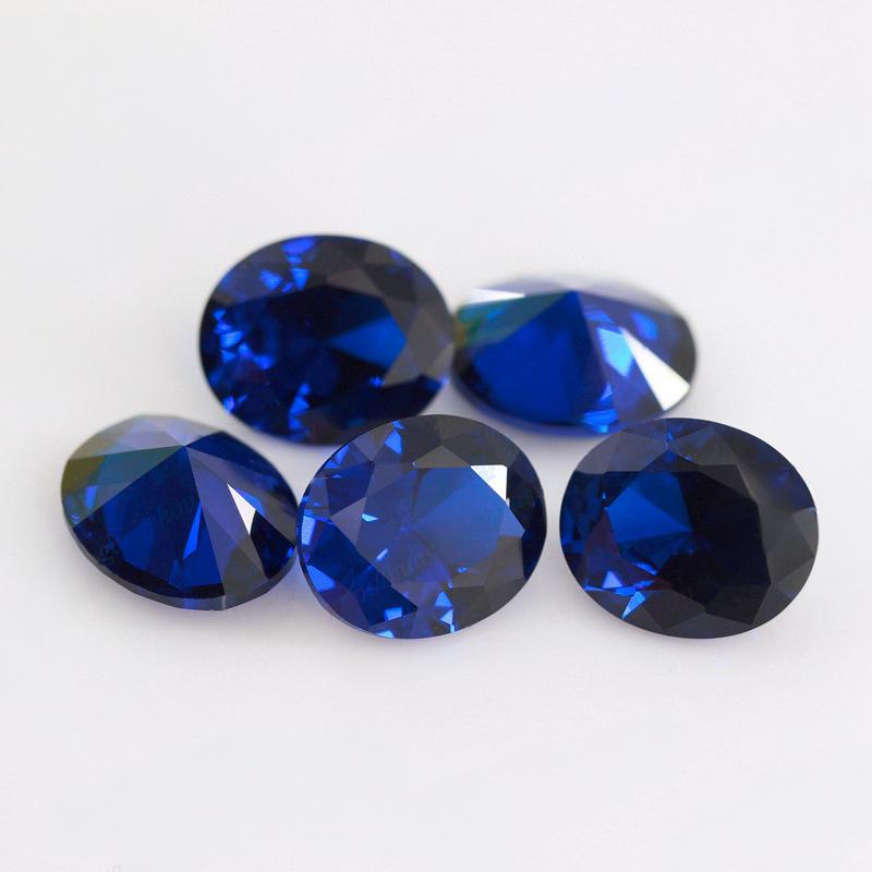 蛋形113#合成蓝尖晶裸石戒面 椭圆形人造蓝宝石仿钻批发