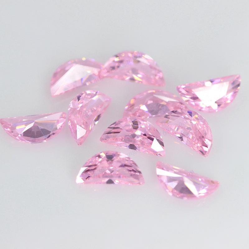 半圆形月亮形粉红色锆石裸石 半月形粉色CZ宝石主石批发