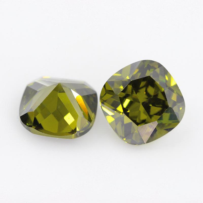 肥正方形橄榄绿色锆石戒面 枕形AAA人造CZ宝石皓石裸石