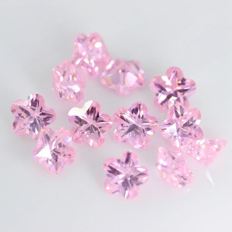 五角梅花粉红色锆石裸石 人造皓石CZ宝石戒面饰品主石钻