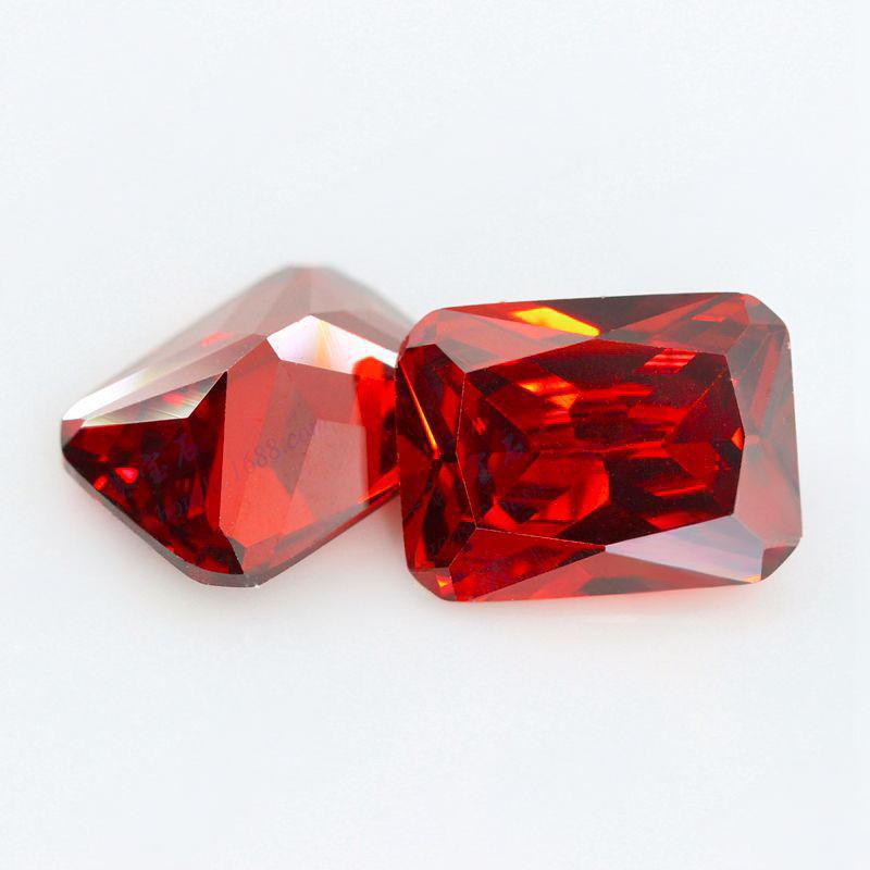 长方形倒角车花石榴红色锆石 大红色人造CZ裸石宝石批发