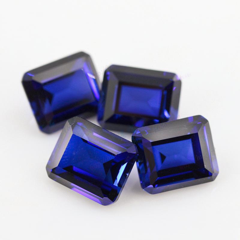 长方形倒角车平34#号蓝刚玉裸石合成兰宝石戒面祖母绿形