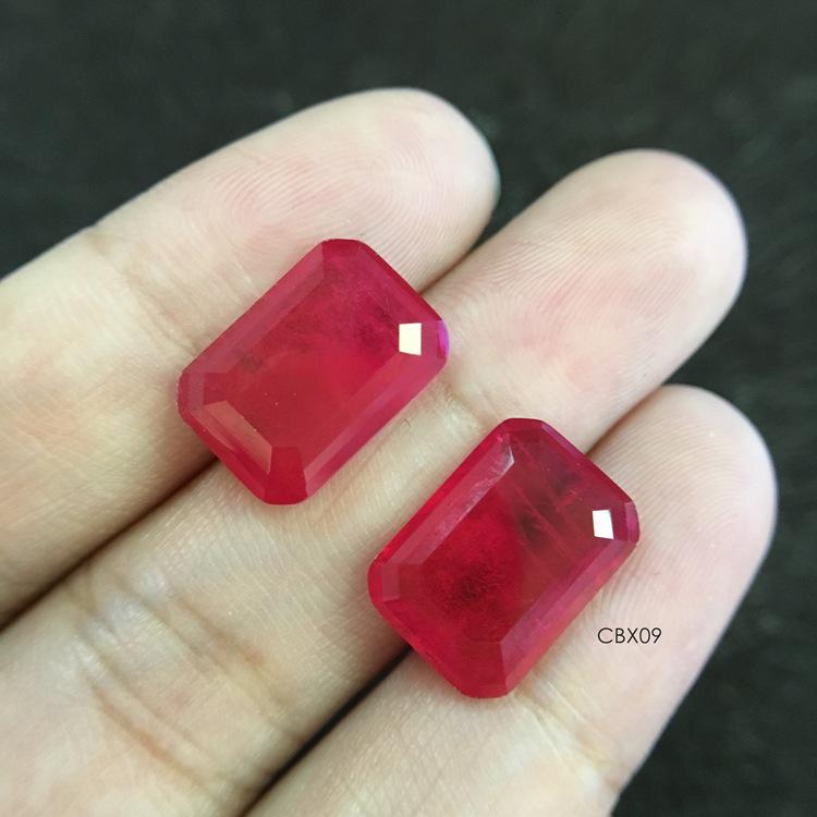 小八角10x12戒面彩宝粘结石 有内含物拟真裸石 红宝颜色大量现货