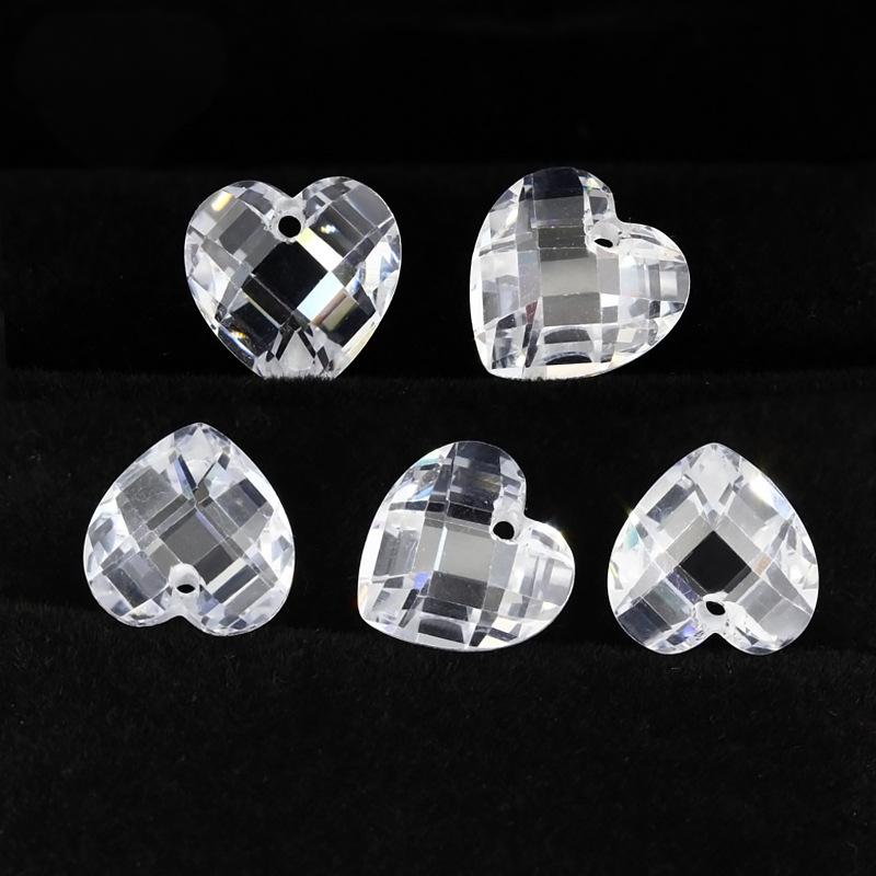 中间单孔心形白色立方氧化锆石裸石 双龟格子面配石DIY