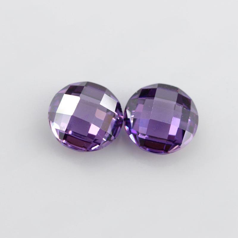 圆形紫红锆双龟面裸石批发 格子面人造CZ皓石宝石首饰