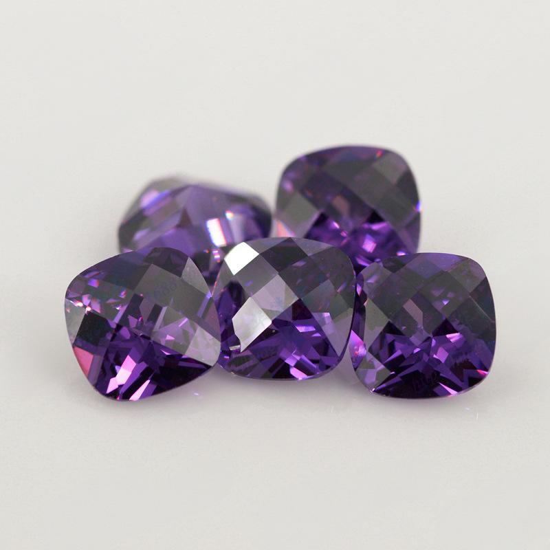 肥正方形尖底龟面紫红锆 枕形格子面裸石人造CZ宝石批发