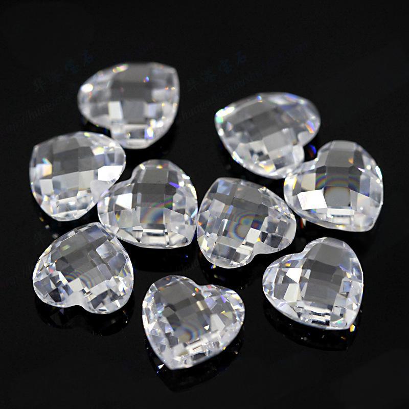 心形双龟面白色锆石裸石 格子面合成立方氧化锆人造钻