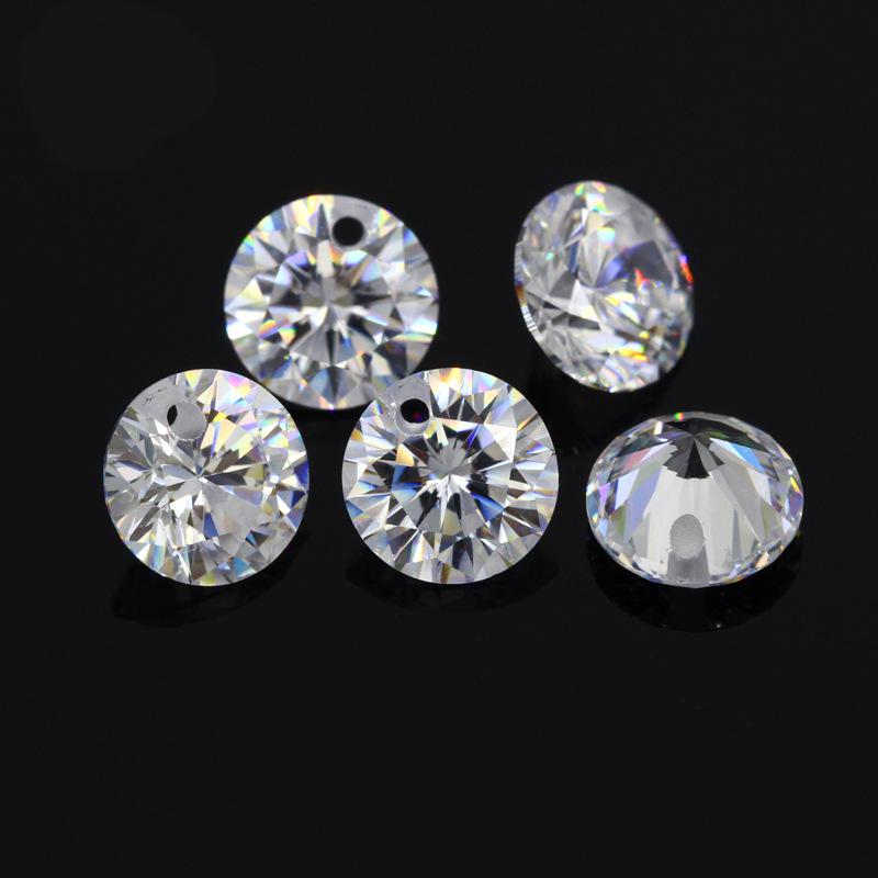 八心八箭圆形单孔锆石裸石批发 白色无色有孔人造cz皓石