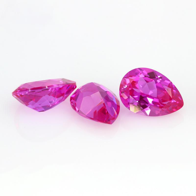 天然底梨形3#红刚玉裸石切割 合成红宝石人造主石戒面钻