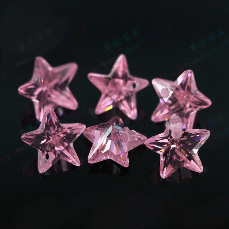 五角星形粉红锆石单孔裸石 打孔宝石批发桃红色皓石批发