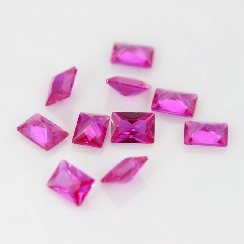 长方形直角车花3#玫红刚玉裸石 桃红色戒面人造宝石DIY