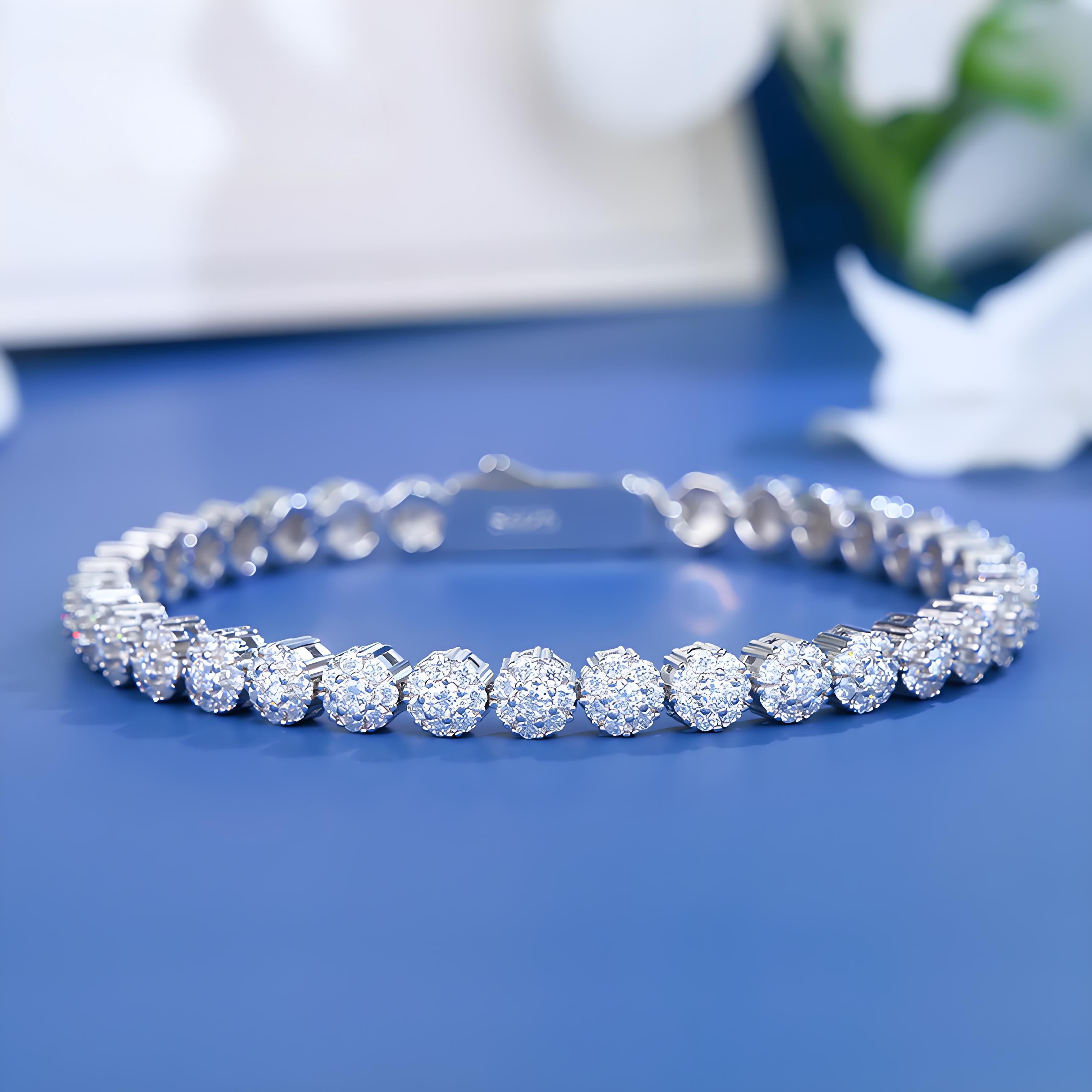 跨境莫桑石手链ins女生银彩宝网球链简约气质手饰品批发