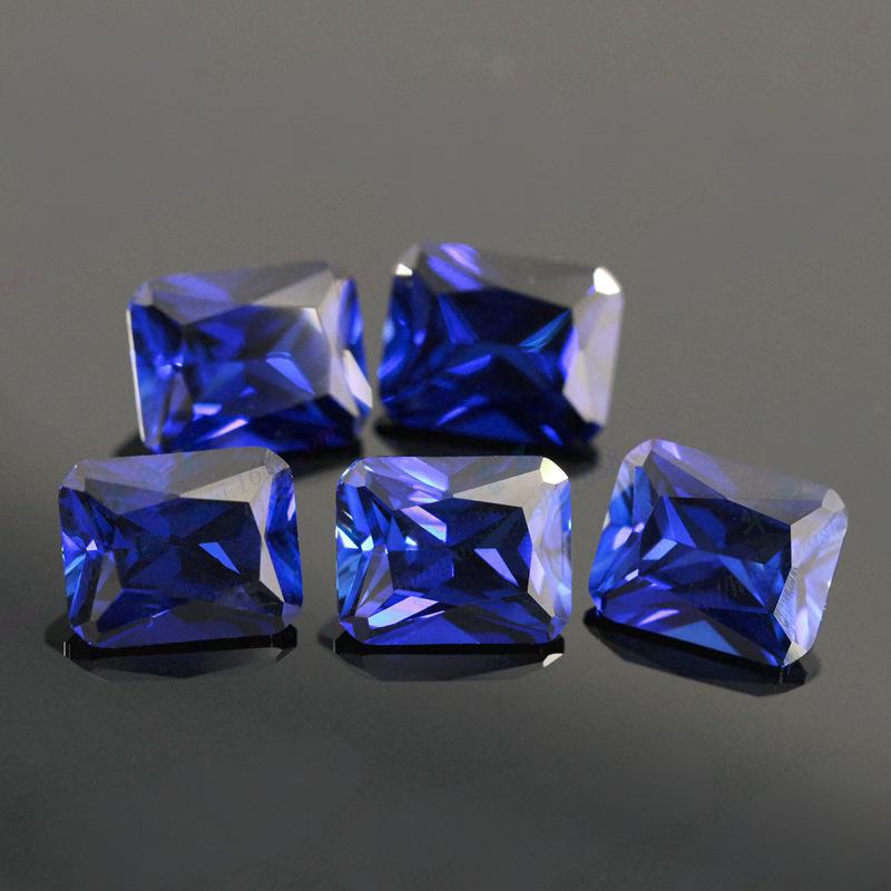 长方形倒角车花34#蓝刚玉批发 人造合成蓝宝石裸石戒面