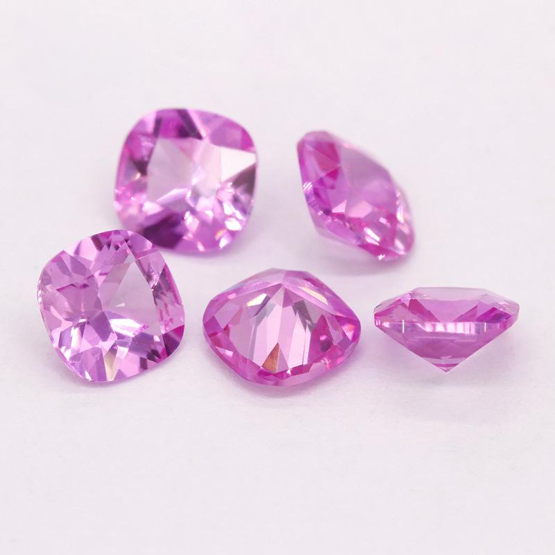 肥正方形2#红刚玉戒面 肥方枕形人造浅粉合成红宝石裸石